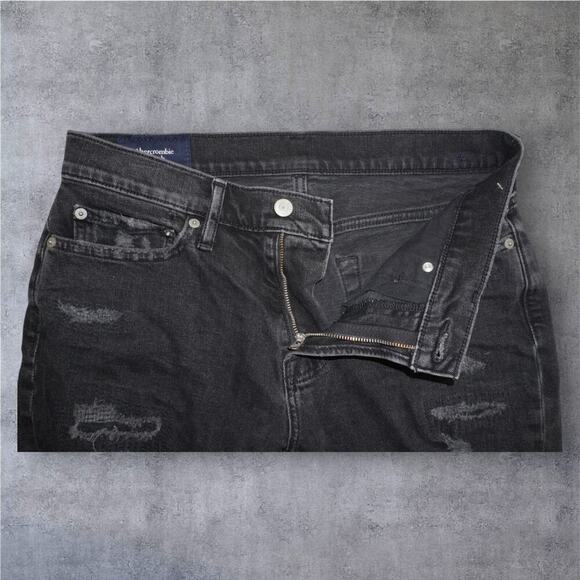 Abercrombie & Fitch Black Distressed Denim Shorts – Size 29/8 Stretch - Picture 2 of 5